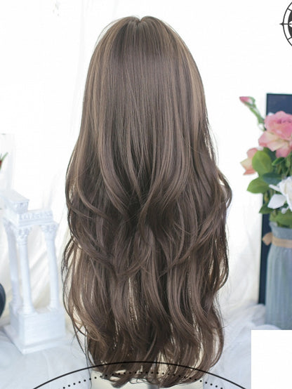 Long Air With Bangs Brown Wigs Wavy 65-70cm