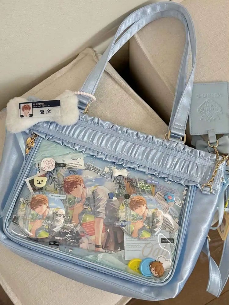 Capacity Tote Ruffled Ribbon Bow Large Ita Bag Trim Blue