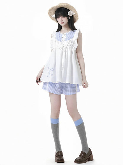 Shorts Blau Taille Elastisch Kariert
