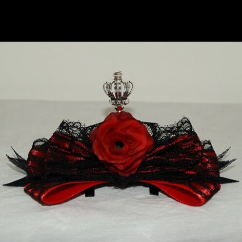 Crown Decorated Trim Design Hairclip Floral Lace Bowknot Purple/Red