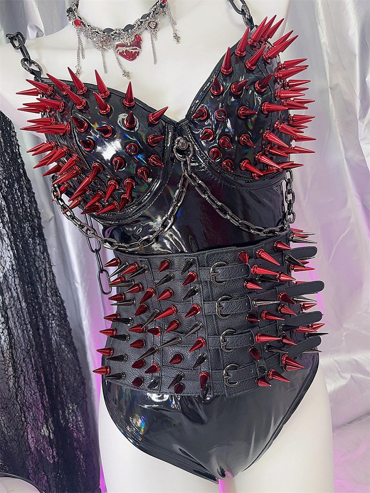 Y2K Red Studs Black Punk Waist Belt