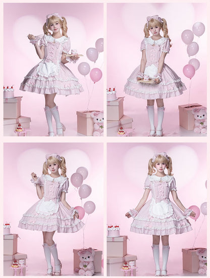 Lolita Dress Piece Accents School Pink Peter Pan Collar Bowknot Light Old One