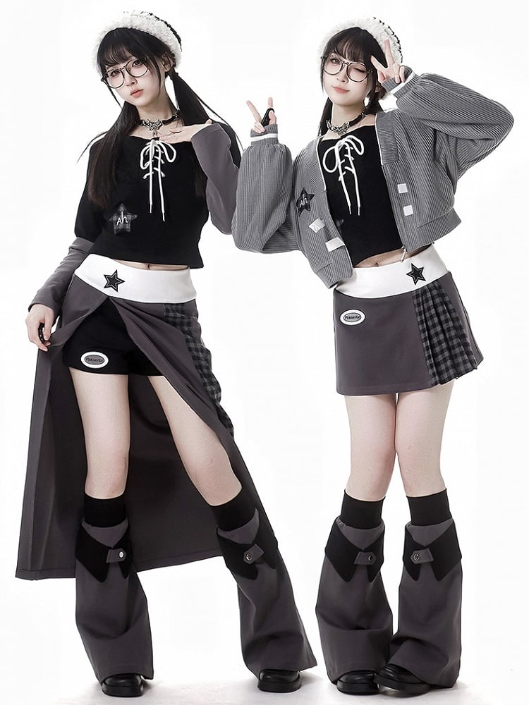 グレーパープルのスターアップリケミニスカート