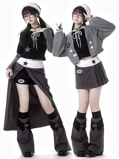 グレーパープルのスターアップリケミニスカート