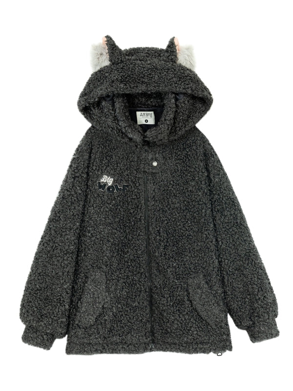 Coat Ears Hooded Fleece Wolf Gray