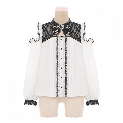 White Lace Trim Cutout Shoulder Jirai Kei Blouse