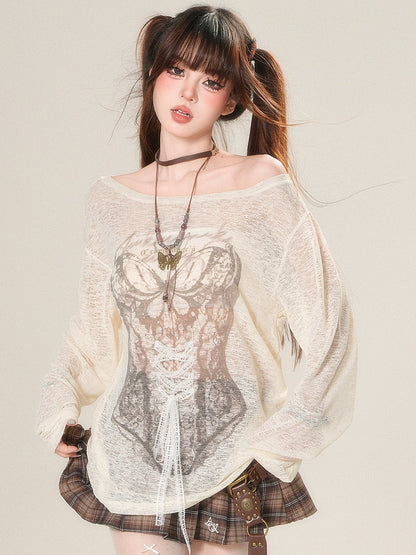 Glamorous Long Lace-up Sleeves Top Detail Sun Green/Beige Protection