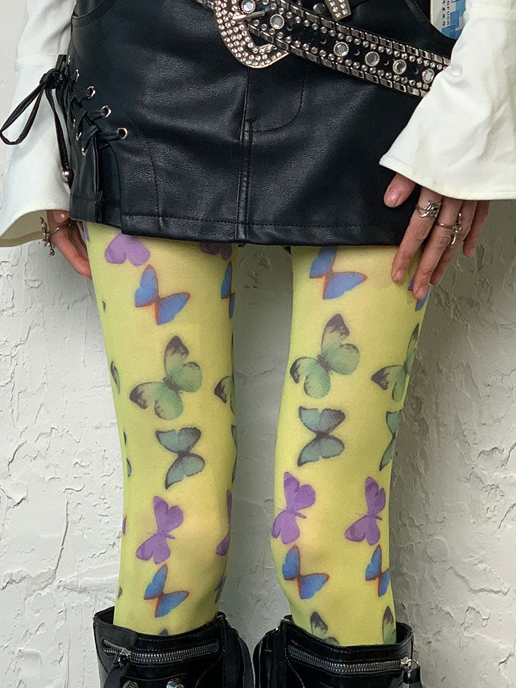 Light Green Y2K Butterfly Tights