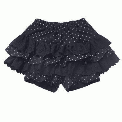 Gestufter Polka-Dot-Rock Pumphose Futter Schwarz Elastische Taille Spitzenbesatz