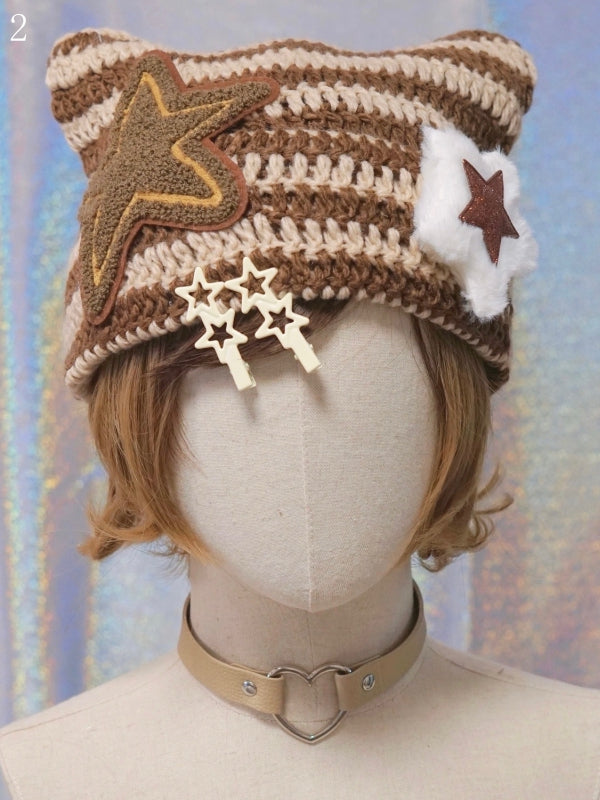3 Hat Options Ear Decorated Cat Star/Bowknot