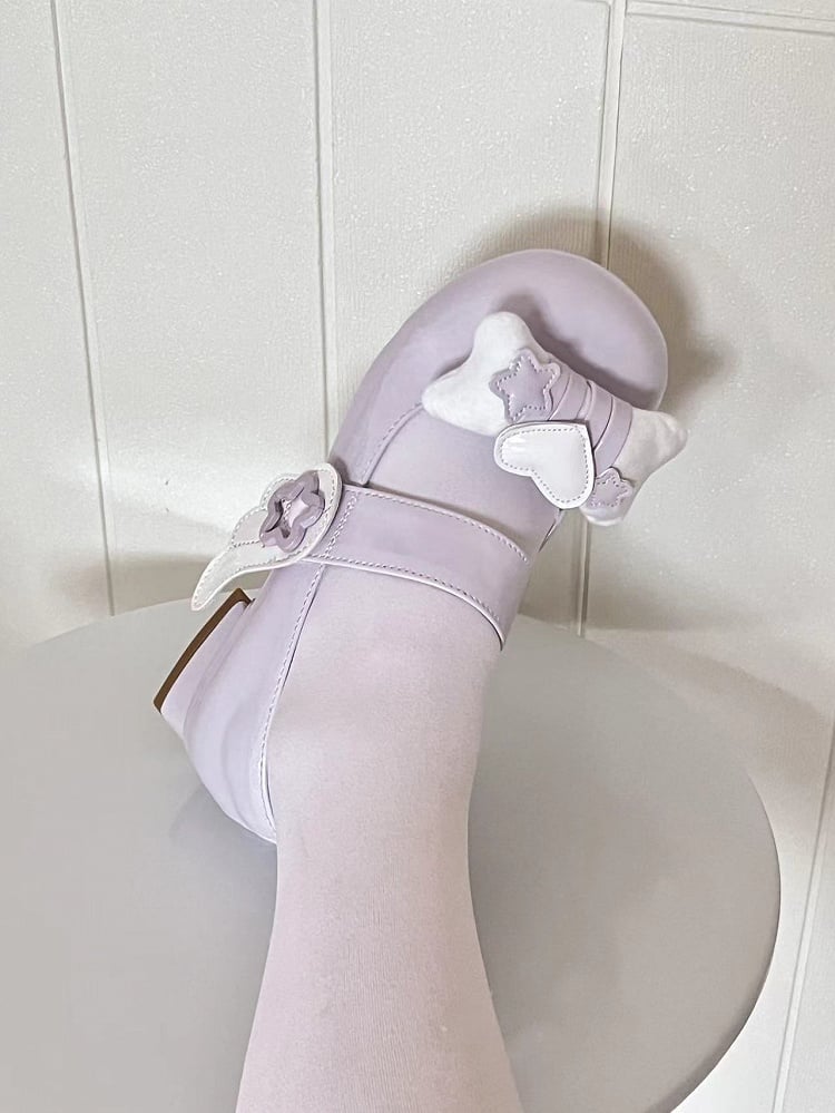 Jirai Kei Light Purple Lolita Star Wing Mary Jane Shoes