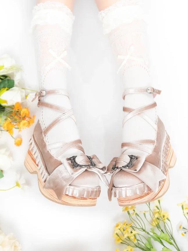 Sweet Design Lolita - Champagne Crisscross Toe Platforms Round