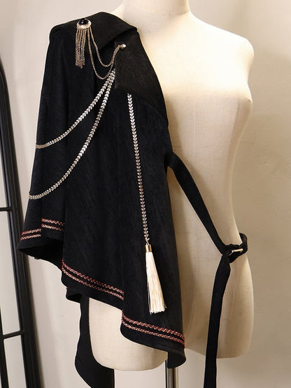 Schwarzes und rotes Ouji Fashion Preppy Style Komplettset - Beiges Hemd + Rote Weste + High Waist Knickerbocker Shorts + Schal + Accessoires