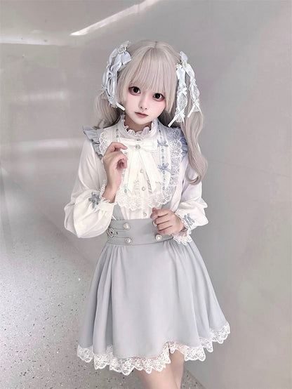 Kei and Decorative Beaded Dress Buckles Jirai Heart Buttons with Dusty Overall Sleeve Flutter Blue