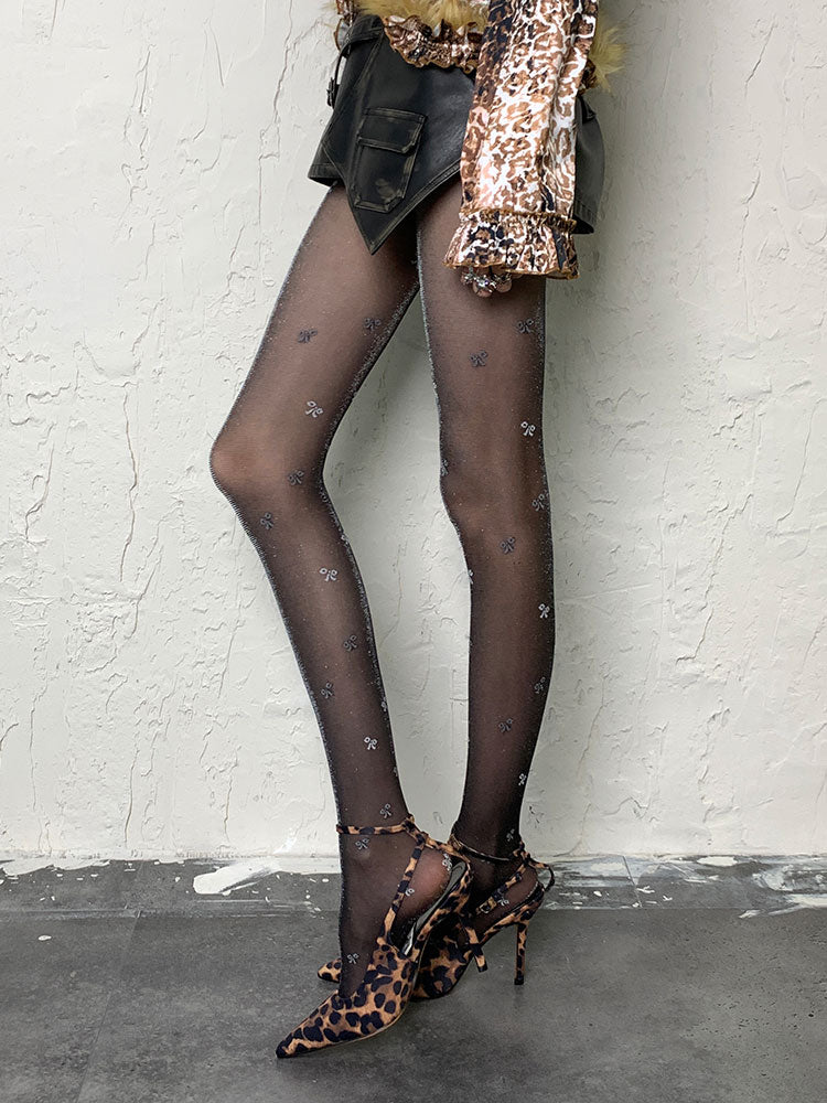 Black/Grey Gothic Floral Shimmering Tights