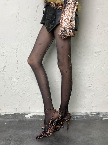 Black/Grey Gothic Floral Shimmering Tights