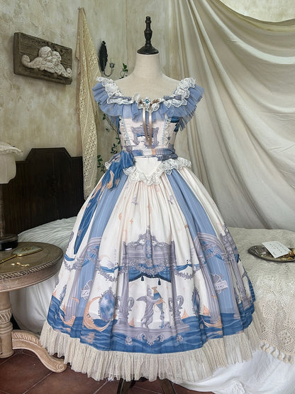 Klassischer Pullover und Kleid mit Engel-Mond-Taille und Printrock im Lolita-Baskenstil