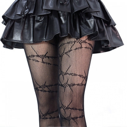 Black Thorns Pattern Fishnet Tights
