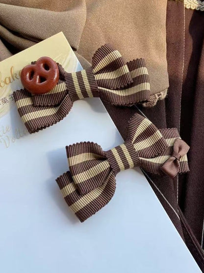 Bowknot Pattern Hairclips Brown Striped