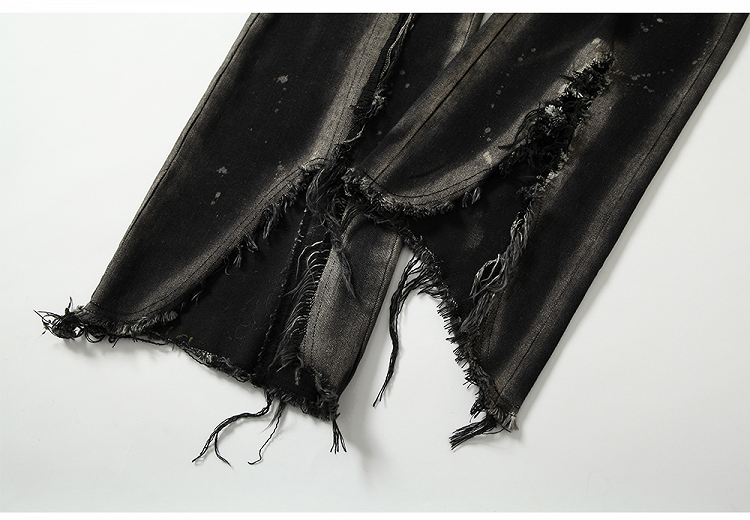 Black Split Cuffs Distressed Flared Jeans with Lace-up
