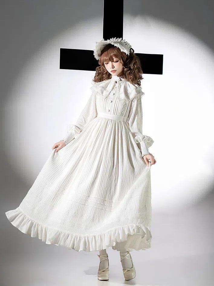 Gothic All Waist Dress Long Shiro High Sleeves Lolita White