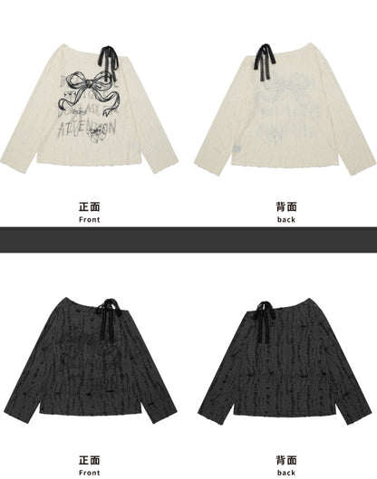 Grey/Milk White Bowkonts Asymmetrical Neckline Top