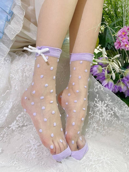 Purple Polka-dot Pattern Bow Lolita Ankle Socks