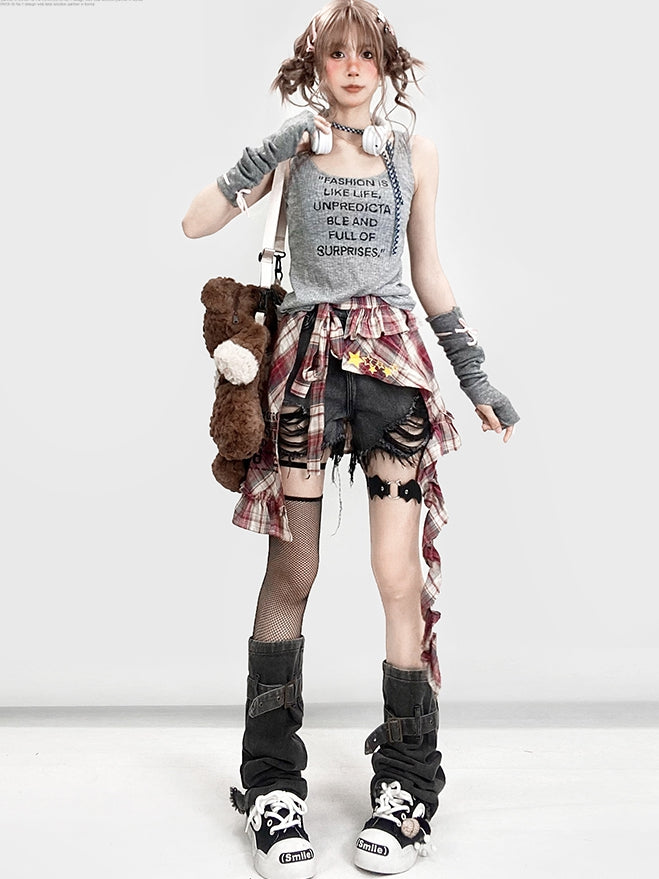 Hem Shorts Raw Bittersweet Distressed Gray Denim Holes