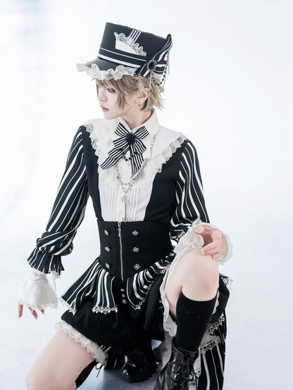 Black and White Chain Decorated Ouji Lolita Hat