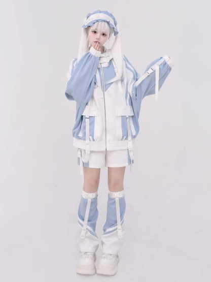 Blue and Set: Light Full Landmine Snap Jacket Tenshi White Kaiwai Techwear