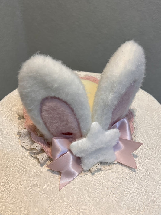/ Lolita Sweet Ears and Hat Pink Bunny Plush Mini Yellow Blue