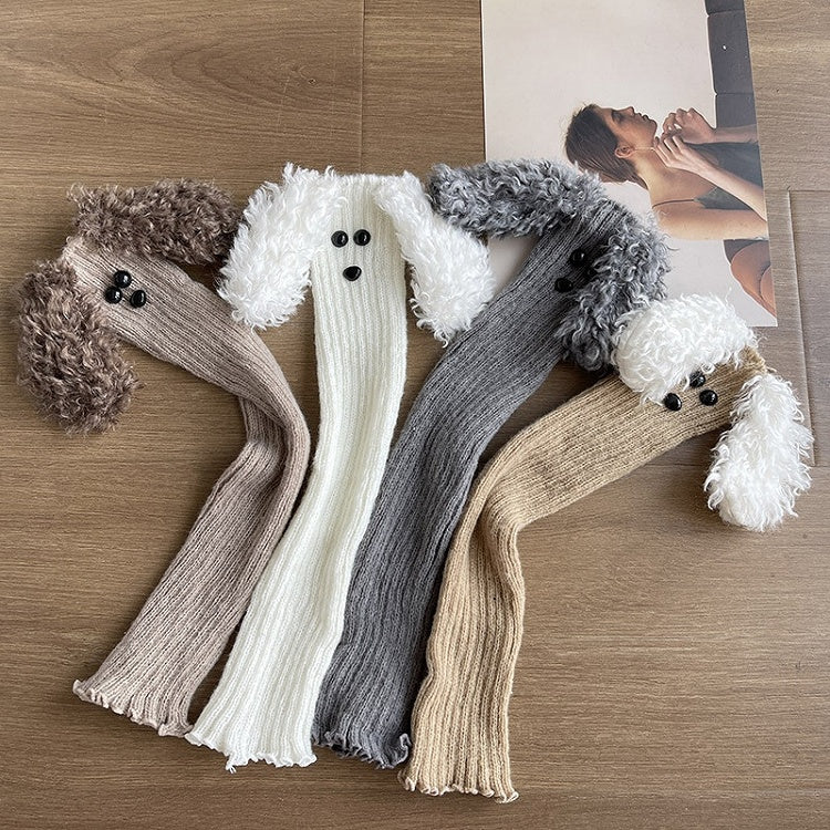 Grey Cute Puppy-shaped Knitted Cartoon Leg Warmers