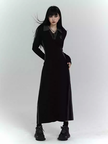 Robe noire gothique avec détails à lacets sur le devant