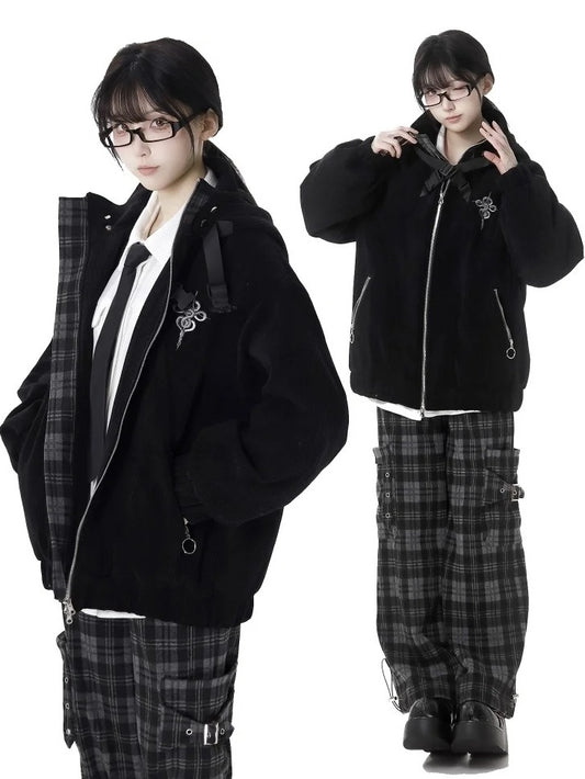 Black Snake Criss-cross Buckle Straps Hooded Jacket