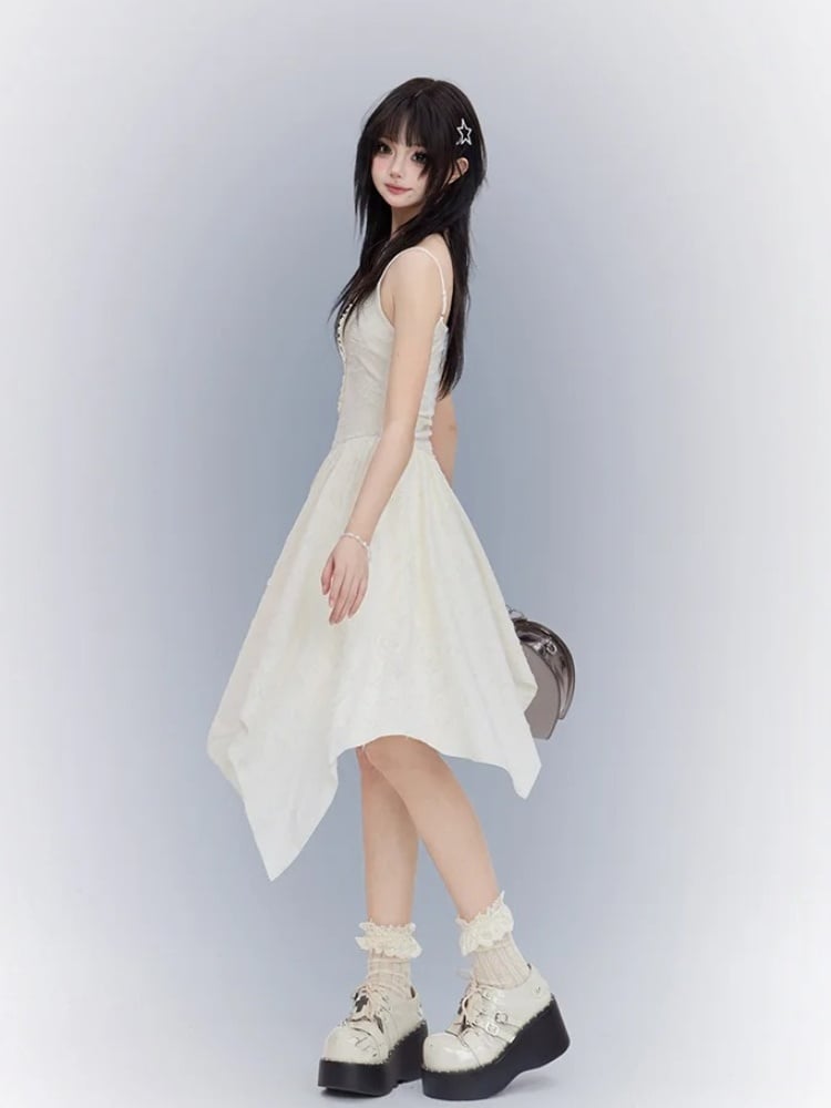 Apricot Asymmetrical Cami Dress Punk Waistline Cross Detail Handkerchief Hem Wasteland