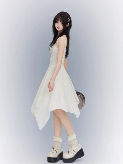 Apricot Asymmetrical Cami Dress Punk Waistline Cross Detail Handkerchief Hem Wasteland