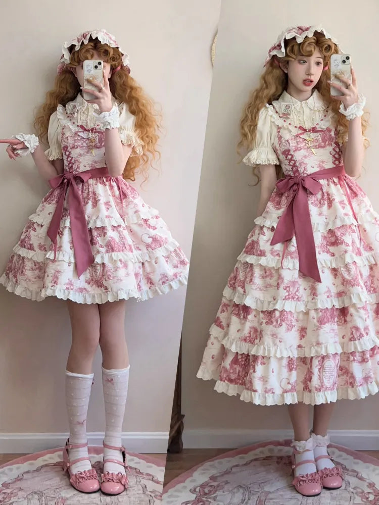 Pink Lolita Jumper Print Hem Detachable Skirt Grapes