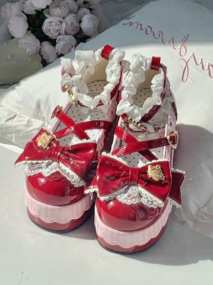Platform Decor Janes Mary Sweet Wine Red - Design Lolita with Strawberry