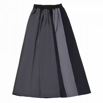 Elastic Waist Skirt Black and Gray Colorblock Design