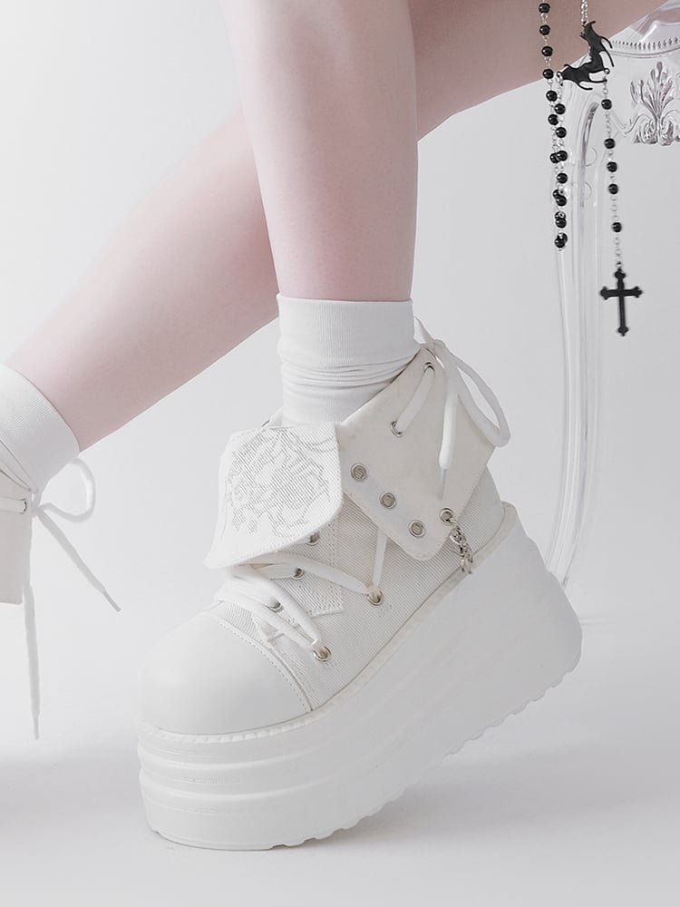 White Punk Spider Platform Sneakers