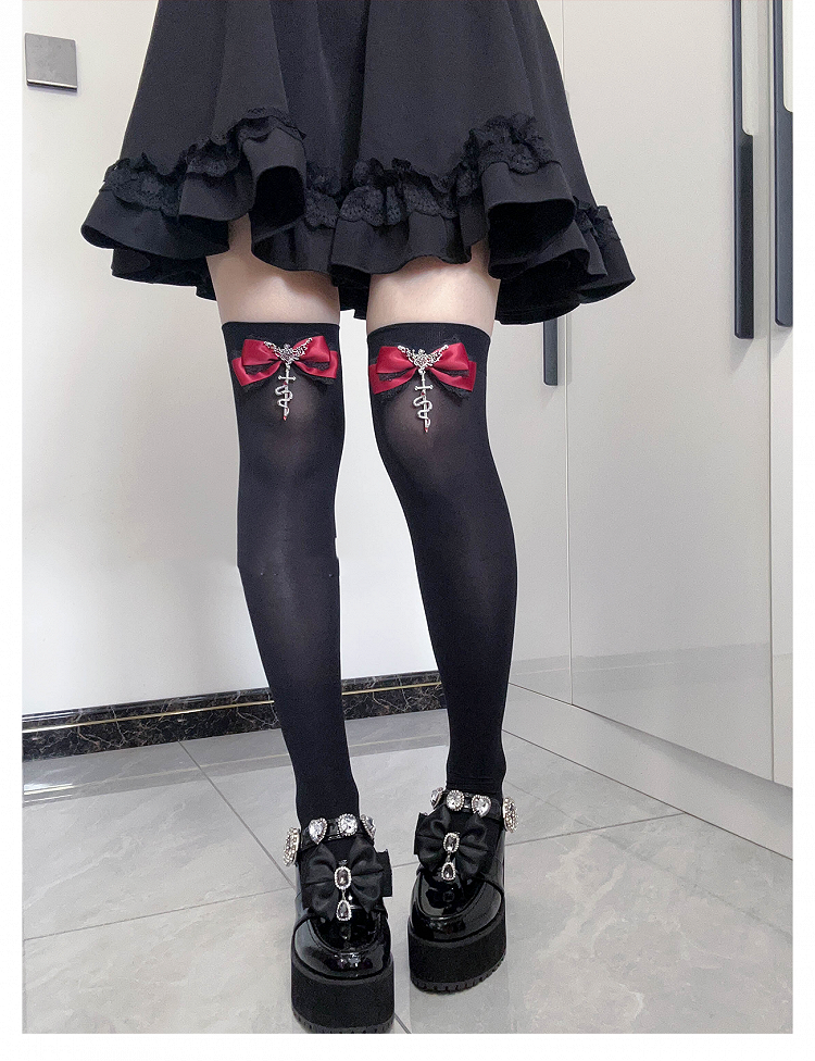 Akzente Gothic über Jirai Rote Strümpfe Bowknot Version Metal Snake Kei Normal/Lang Knie