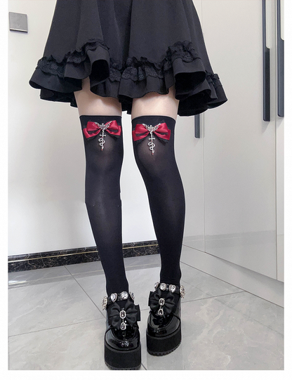 Akzente Gothic über Jirai Rote Strümpfe Bowknot Version Metal Snake Kei Normal/Lang Knie