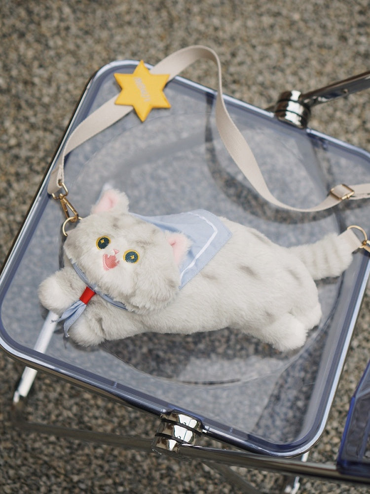 Grey Cute Cat-shaped Plush Crossbody Bag