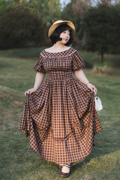 Check Retro Word Lolita Petticoat Dress Forest +