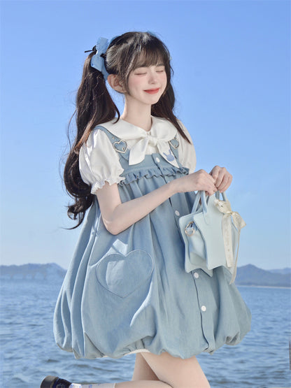 White Puff Sleeves  Bunny Ear Design Blouse