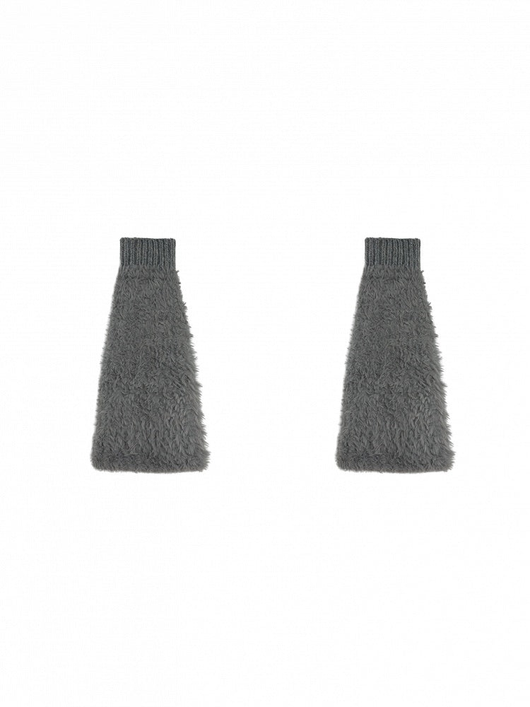 Jambières en peluche à poignets tricotés blanc cassé/gris/noir