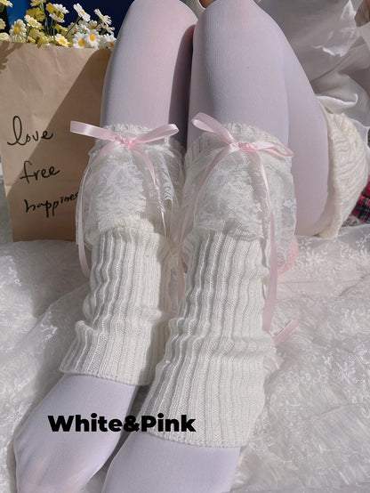 9 Colors Bowknot Lace Cuff Knitted Leg Warmers