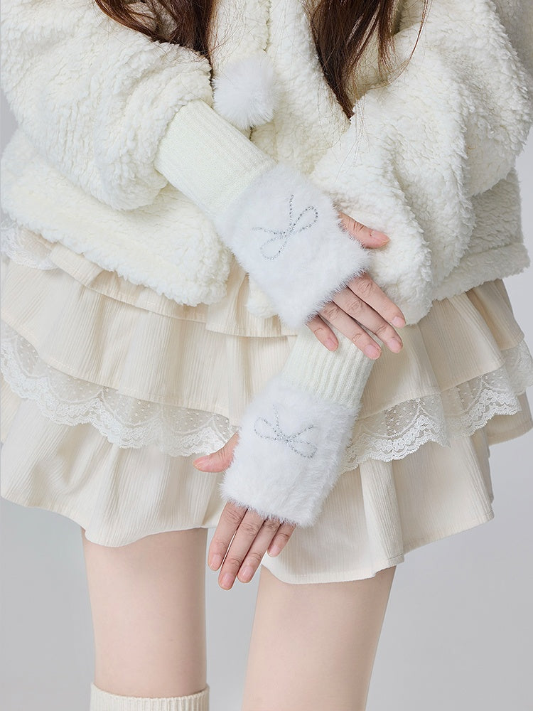 Black/White Lolita Plush Gloves