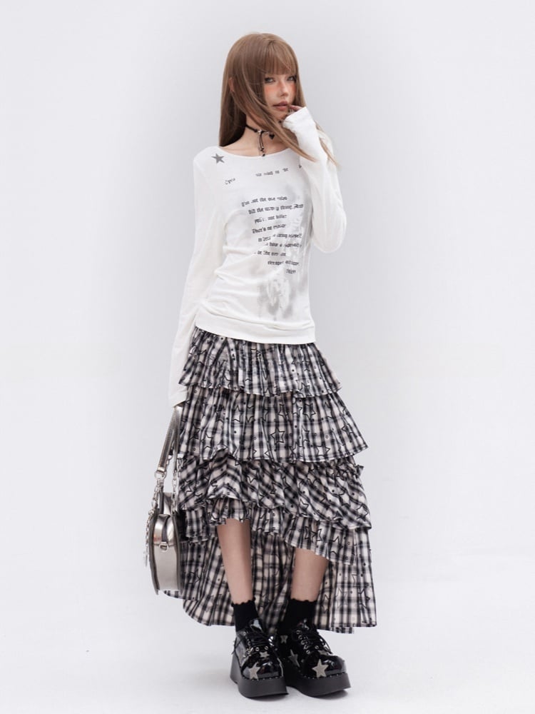 Glamorous Printed Top White Asymmetrical Neckline