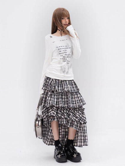 Glamorous Printed Top White Asymmetrical Neckline